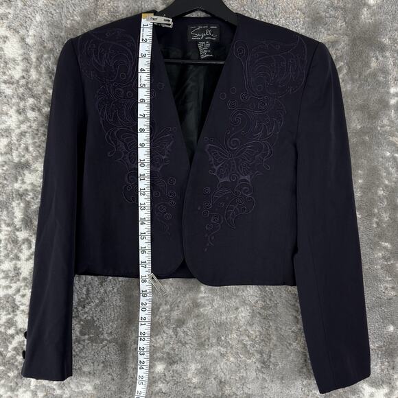 VINTAGE Suzelle Size 4 Embroidered Wool Butterfly Open Front Blazer Jacket - Picture 2 of 8